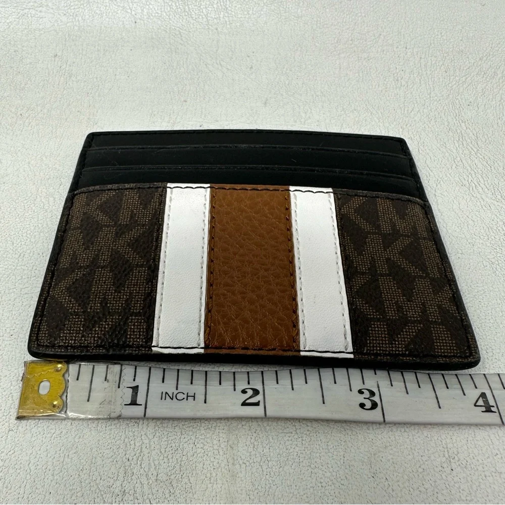Michael Kors Hudson Logo Stripe Leather Card Case, Men's Size OS - Brown